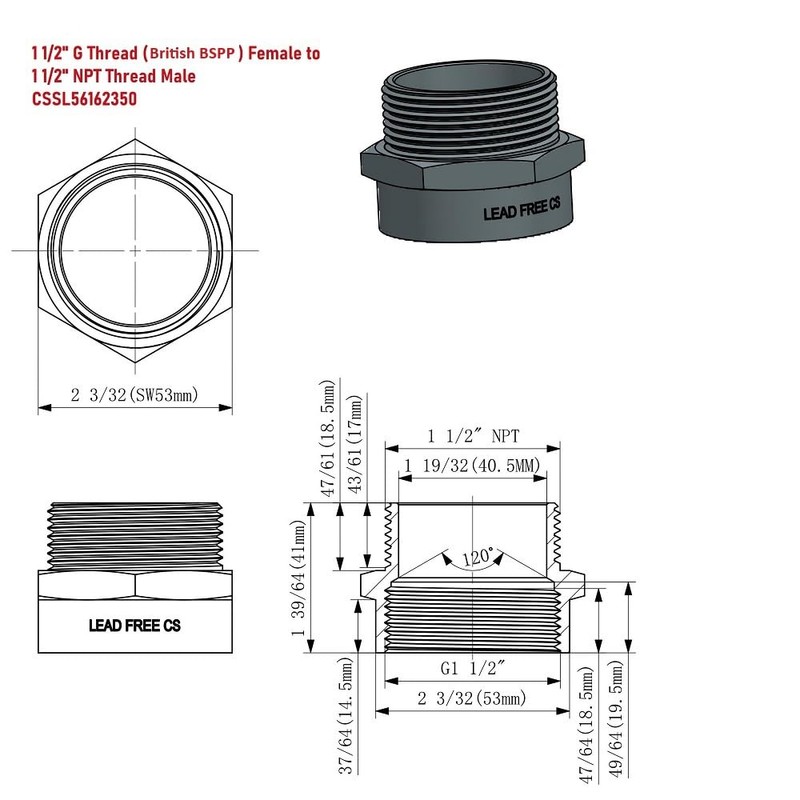 G Thread (British BSPP) Female to NPT Thread Male Pipe