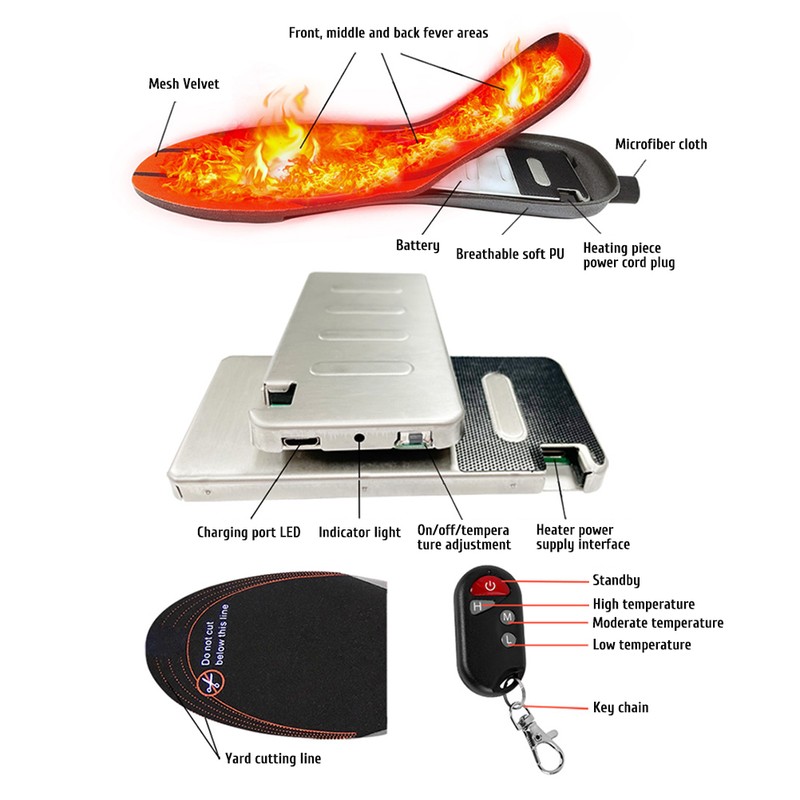 Electric Heated Insoles Rechargeable Winter Foot Warmers with Remote Control