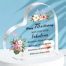 HULALA 75th Birthday Gifts For Women Mum Grandma Friend Wife Nannie Nanny Nana Nan Heart Acrylic Plaque 75th Birthday Keepsake Presents Behind You All Your Memories Gift