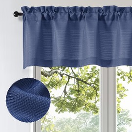 OWENIE Bob Valance Curtains 18 Inch Length 1 Piece, Faux Linen Slub Solid Blue Kitchen Valance for Bedroom Living Room, Farmhouse Soft Airy Rod Pocket Small Window Curtain, Each 60Wx18L Inch