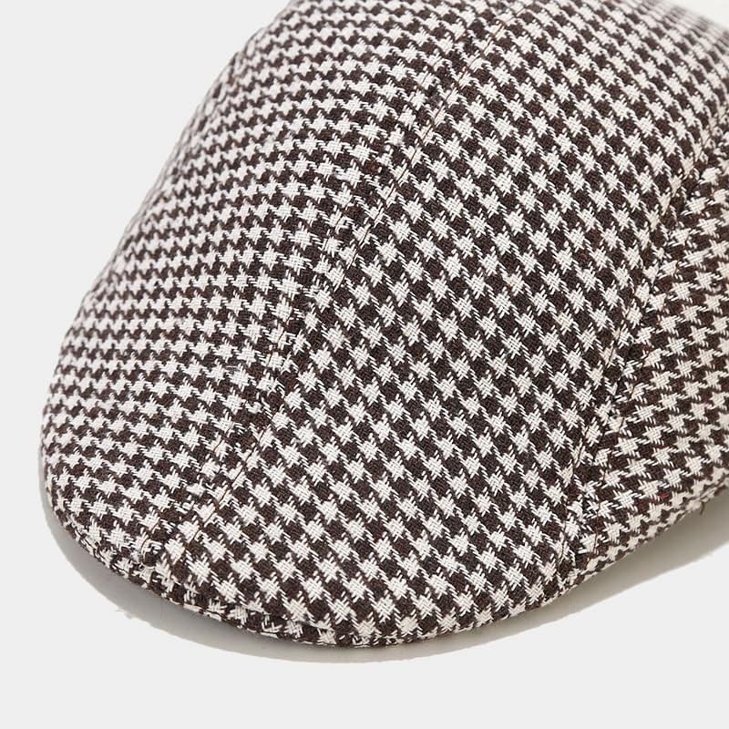 yolrdiw Classic Houndstooth Plaid Ivy Flat Cap Gatsby Cabbie Driver