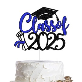 1 x blauer Glitzer-Kuchenaufsatz für Abschlussfeier, Abschlussfeier, VARACL Graduation 2025, Abschluss, Hochschule, Hochschule, Abschlussfeier, Abschlussfeier, Party-Kuchendekorationen