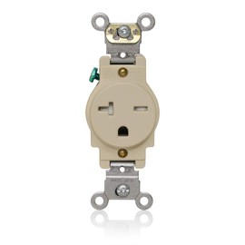 Leviton Single Outlet, Tamper-Resistant, 20 Amp, 250 Volt, Heavy-Duty Industrial Specification Grade, Back or Side Wire, Self-Grounding, Receptacle