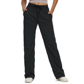 SEVEGO Women's 36" Tall Inseam Lightweight Dance Studio Pants Ruched Workout Athletic Casual Pants with Pockets Black, L