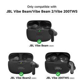 SURITCH Case Cover for JBL Vibe Beam/JBL Vibe Beam 2/ JBL Vibe 200TWS Earbuds, Shockproof Magnetic Protective Headphone Cover, Rugged Bumper Case with Carabiner & Cleaning Kit & Removal Tool, Black