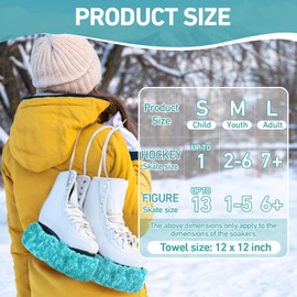 RoundFunny Ice Skate Blade Covers and Towel Absorbent Hockey or Figure Skate Soakers for Figure Skates Soft Fuzzy Skate Blades Protector for Girl Boy Adult Skating Accessory Gift (Triple Teal,Medium)