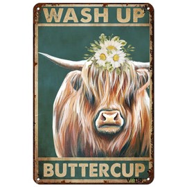 VOTHI Funny Retro Cow Bathroom Decor Metal Tin Sign;Western Home Decor;Toilet Bathroom Decor Wall Art Cow Lovers Signs 8x12 In