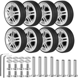 Pack of 8 Suitcase Castors Replacement 60 x 19 mm, Trolley Wheels Replacement, Silver Luggage Replacement Wheels, Replacement Universal Wheels Set, Suitcase Wear-resistant Rubber Replacement Wheels,