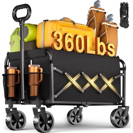 Wagons Carts Foldable - 360Lbs Collapsible Wagon Cart with Wheels Portable - Folding Wagon Lightweight for Camping, Sports, Travel, Picnic, Groceries, Shopping