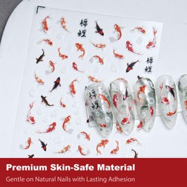 OKKRMGZ 2 Sheets Koi Fish Nail Stickers 5D Embossed Nail Art Decals for Acrylic Nails Black Red Ocean Deco Beauty Charms Self Adhesive Nail Design Supplies for Women and Girls