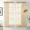 MIULEE Beige Curtains 2 Panels Embroidered Leaf Patterned Rod Pocket