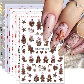 Christmas 3D Nail Art Stickers - Cute Santa Claus, Dwarf, Stars, Snowflake, Deer, Gingerbread Man, Elk - Winter Nail Decals for DIY Decoration - 8Pcs