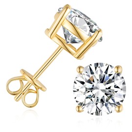 1-6CT Moissanite Stud Earrings for Women, C4P Setting D Color 925 Sterling Silver Earrings with Certificate of Authenticity (6ct,Gold Plated)