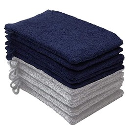 NatureMark NM-HT0829 Terry Cloth Wash Mitts, Pack of 10, 15 x 21 cm, 100% Cotton, Silver/Navy