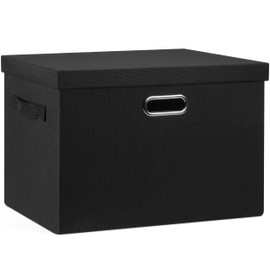 Graciadeco Large 17" 36 Quart Collapsible Stackable Storage Bins with Lids, 1 Pack Black Foldable Fabric Closet Storage Boxes with Lids, 4 Handles Heavy-duty Linen Cube Baskets for Bedroom