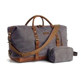 TRITOUR Duffle Bag for Men Travel Leather Canvas Weekender Bag Overnight Bag with Toiletry Bag
