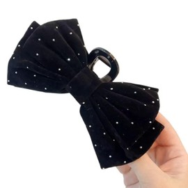 Hair Clips, Large Bows, Tight, Velour Type, Rhinestones, Hair Clips, Large Bowtie (Black)
