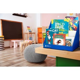 Adir Cardboard Book Display - Classroom Organizer Keeper Bookshelf for Desk, Countertop, Office, School - 3-Tier Multifunctional Organizer for Magazines, Books, Catalogs, DVDs, and More (Blue)