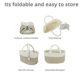 Baby Diaper Caddy Organizer for Girl Boy Rope Nursery Storage Bin Basket Portable (white and brown)