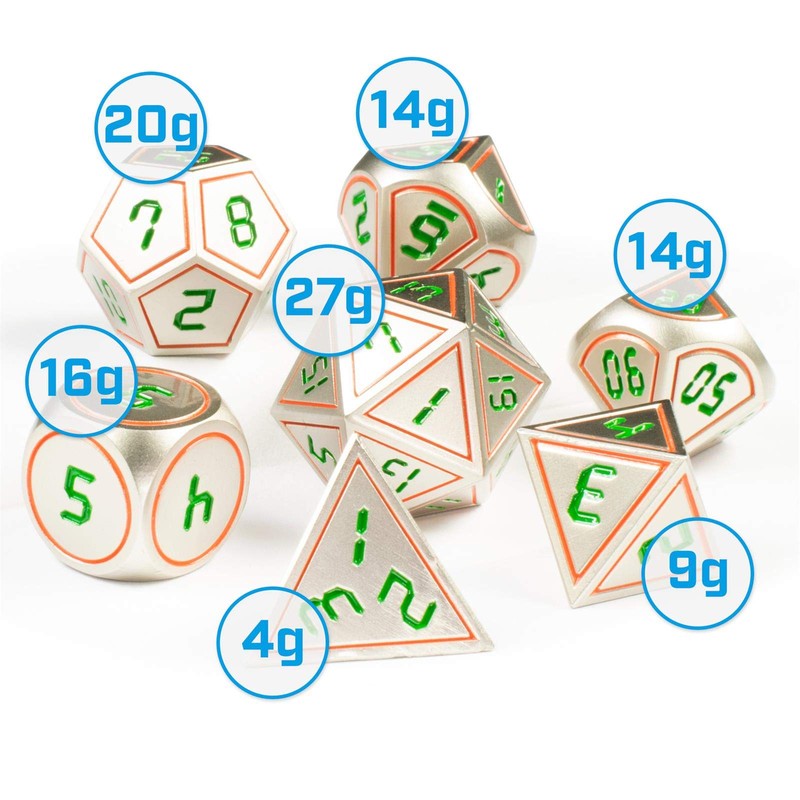 Shibby Pen & Paper 7-Piece Polyhedral Metal Dice Set