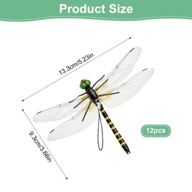 Dragon Fly Clips, 12 PCS Lifelike Fake Dragonflies 3D Artificial Dragonfly Garden Stakes Decor, Dragonfly Clips with Hook Clip for Hiking Gardening Camping Yard