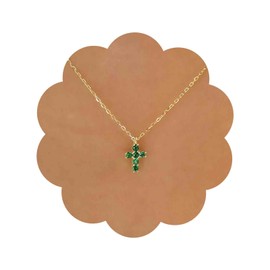 Aneneiceera Vintage Emerald Cross Choker Necklace Green Crystal Cross Pendant Necklace Religious Cross Necklace Minimalist Gold Chain Necklace Jewelry for Women and Girls