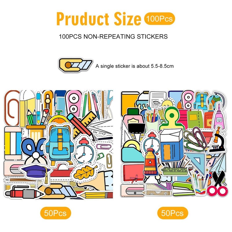100 Sheets Stationery Graffiti Stickers, School Stickers, School Entry Stickers,