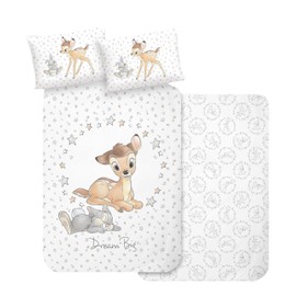 MTOnlinehandel Bambi Baby Bed Linen 135 x 100 cm Flannel Flannelette, 1 Pillowcase 40 x 60 cm + 1 Duvet Cover 100 x 135 cm, Bambi Deer & Klopfer Children's Bed Linen