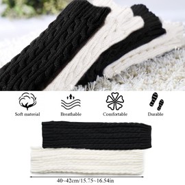 SANZHENG 2 Pairs Leg Warmers for Women Girls Winter Knitted Leg Warmers (Black, White)