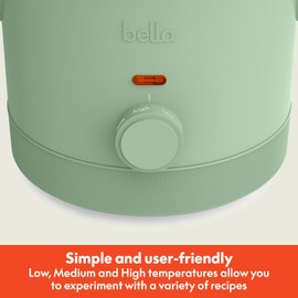 bella 1.5 Qt Slow Cooker with 3 Heat Manual Control, Ceramic Nonstick Coating, Dishwasher Safe Stoneware Pot and Tempered Glass Lid, Tangle Free Cord Wrap & Cool Touch Handles, Seaglass