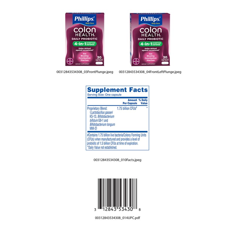 Phillips' Colon Health Probiotic Supplement - 30 Capsules, Pack of