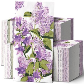 Jetec 200 Pcs Spring Floral Birds Guest Napkins Paper Napkins Decorative Disposable Hand Towels for Bathroom Tea Party Bridal Baby Shower Wedding Holiday Birthday(Purple Lilac)