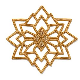Gold Hand-Embroidered Bullion Appliques Celtic Knot Gold Patch Star Burst 6.5"