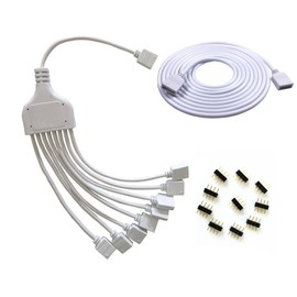 HUALAND RGB 4 Pins White RGB LED Splitter Cable LED Strip Connector 8 Way Splitter Y Splitter for One to Eight RGB 5050 3528 LED Light Strips with,RGB Extension Cable，1m RGB Wire