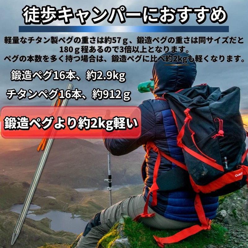 Peg Titanium, Titanium Pegs, 9.4 inches (24 cm), Tent Tarp,
