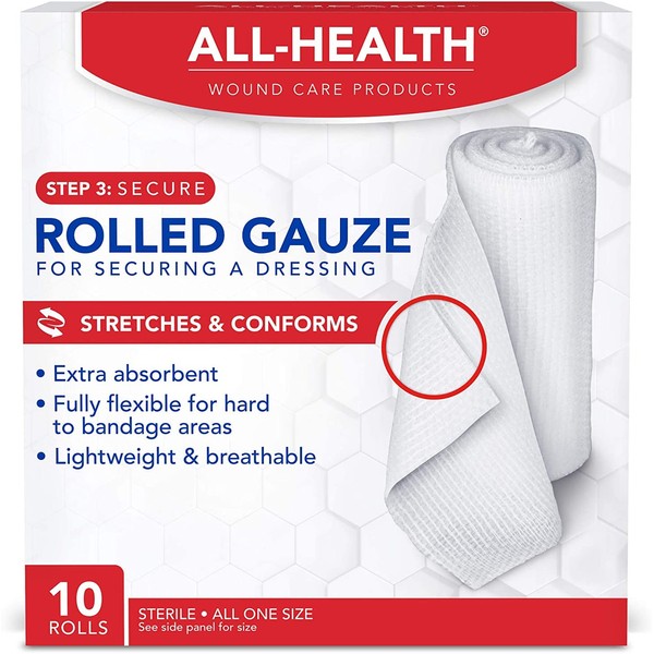 All Health Rolled Gauze Pads, 3\ X 2.5 Yds | for Cleaning or Covering Wounds as Wound Dressing, Helps Prevent Infection, 10 Rolls
