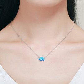 TONGZHE Pink Lucky Elephant Animal Pendant Necklace Sterling Silver 925 Synthetic Opal 16"+2" Cable Chain ¡­