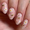 Bee Daisy Press on Nails Short Almond Nude Fake Nails