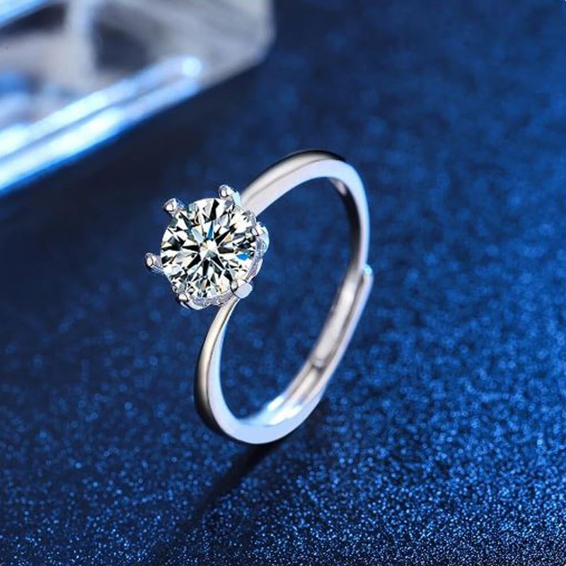 IzuBizu London Women Sterling Silver Solitaire Ring Adjustable Round Cut
