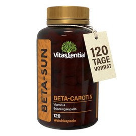 Beta-Carotene - High Dose Tanning Capsules - Vitamin A Precursor for Natural, Long-Lasting Tan, Skin, Vision & Immune System - 120 Capsules