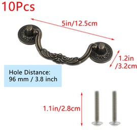 Geesatis 10 Pcs Cabinet Drawer Pull Handles Zinc Alloy Furniture Decorative Knobs Pull Handles, with Mounting Screws, Bronze Tone & Length 5 inch / 125 mm