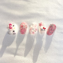 [Premium handmade embossed nail] Pink angel cat - Coffin Egg / [프리미엄 수제 엠보네일] 핑크 엔젤 고양이 - 코핀에그