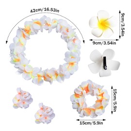 5 Pieces Flower Chain Decoration Set Flower Chains Hawaii Chains Flowers with Necklace Headband Bracelet Hair Clips, Luau Flower Garland for Hawaii Beach Parties Wedding Parties Birthday Festival