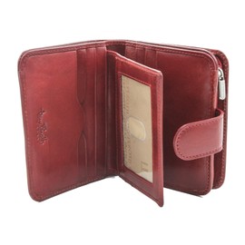 Tony Perotti Womens Italian Bull Leather Compact Clutch Credit Card Wallet with ID and Zippered Coin Pocket, Red, One Size
