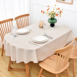 NEWISHER Farmhouse Water Resistant Oval Tablecloth 153x215 cm (60x84 inch), Faux Linen Table Cloth Wipe Clean, Washable Table Cover for Kitchen Dining, Party, Banquet Indoor Outdoor (Neutral)