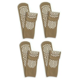 "Secure Step" Double-Sided Tread Non Slip Safety Socks, 4 Pair (Large, Tan)