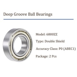 Kozelo 2pcs 6800ZZ Deep Groove Ball Bearings - [10mm x 19mm x 5mm] Chrome Steel Ball for Motors, Machine Tools, Gearboxes, Bearings, Double Shielded