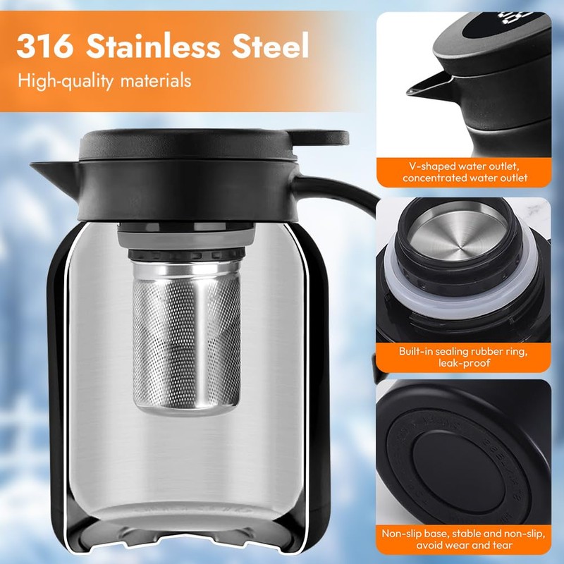 Peelanmall 1 Litre Thermos Flask, Small Thermos Flask, Double-Walled Stainless