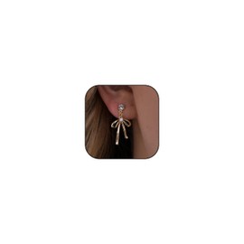 Gold Bow Earrings for Women Trendy Dangle Bow Hoop Earrings Dainty Bowknot Drop Earrings Jewelry Christmas Gifts 2024