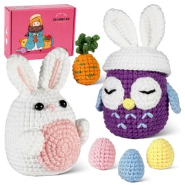 QMEAKMONY Crochet Kit for Beginners Easter with Step-by-Step Video Tutorials Knitting Kit for Adults (Owl-Rabbit)